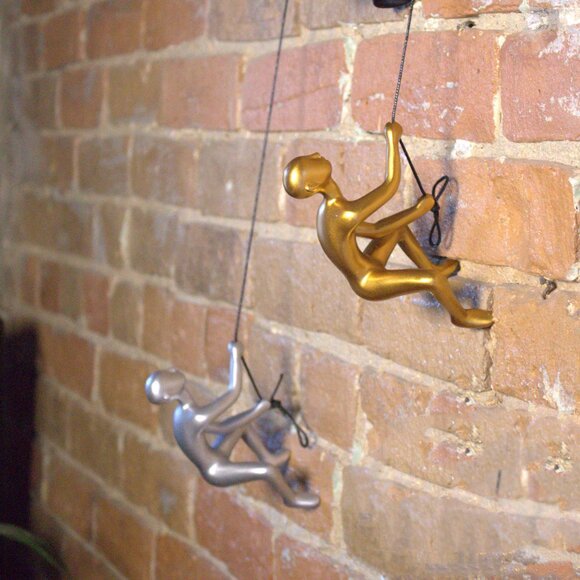 Climbing Man Home Decor Classic Wall-Art Sculpture | 2-Piece | Gold - Picture 2 of 2